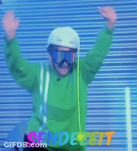 Man With Helmet And Goggles In Front Of Sendezeit GIF