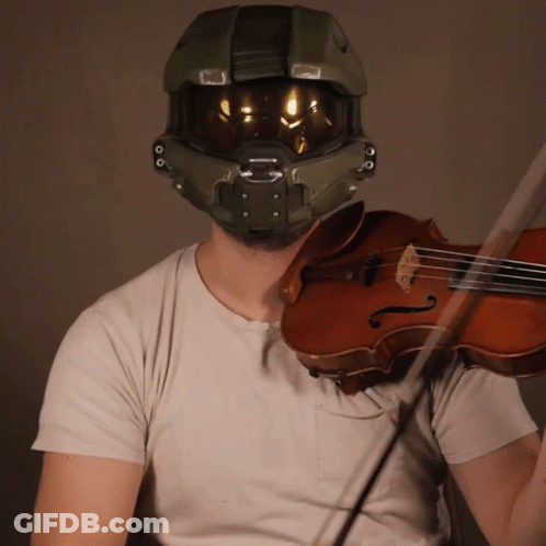 Man With Helmet Playing Violin GIF