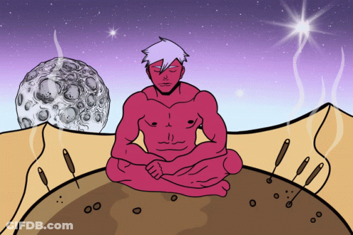 Man With Helmet Sitting On Rock With Hill And 3Look GIF