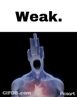 Man With Hole In Chest Flipping Off Saying Weak GIF