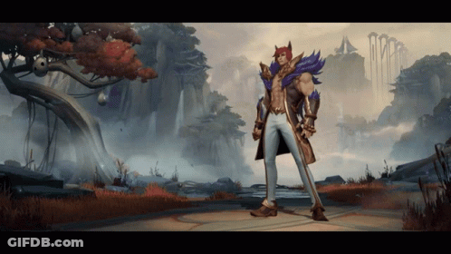 Man With Horns And Feathers In Landscape GIF