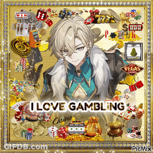 Man With I Love Gambling Text GIF