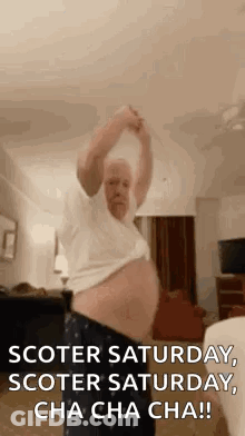 Man With Large Belly Dancing Arms In Air GIF