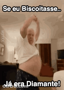 Man With Large Belly Dancing In Living Room GIF