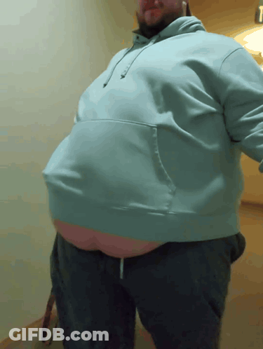 Man With Large Belly In Blue Hoodie GIF