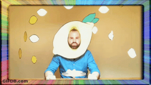 Man With Lemon On Head Holding Plate GIF