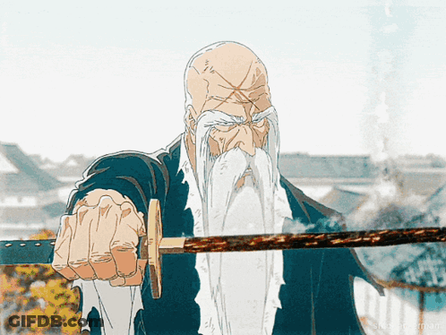 Man With Long Beard Holding Sword GIF