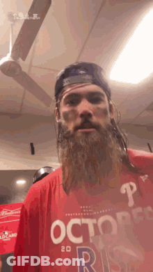 Man With Long Beard In Red Shirt Saying Octopus GIF