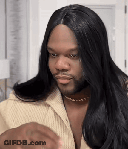 Man With Long Black Hair And Beard In Sweater GIF