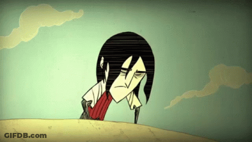 Man With Long Black Hair And Red Shirt GIF