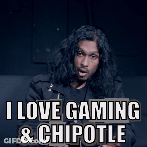 Man With Long Black Hair Says Loves Gaming And Chipotle GIF