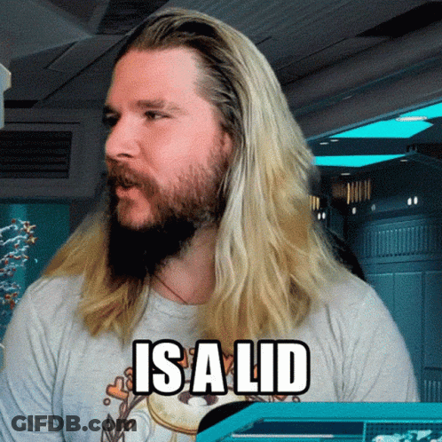 Man With Long Blonde Hair And Beard Wearing Isalid Shirt GIF