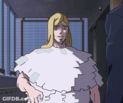 Man With Long Blonde Hair And Beard Wearing Puzzle Paper GIF