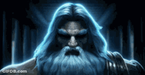 Man With Long Blue Hair And Beard In Dark Room GIF