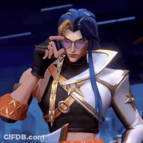 Man With Long Blue Hair, Sunglasses, And Chain GIF