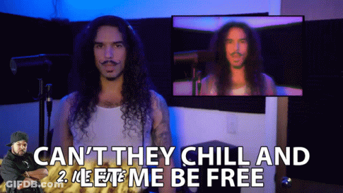 Man With Long Curly Hair At Microphone Saying Can't They Chill GIF
