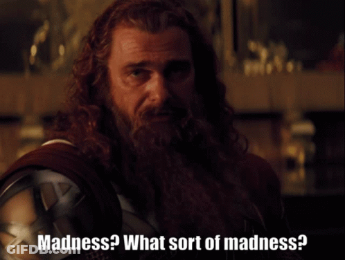 Man With Long Hair And Beard Asking What Sort Of Madness GIF
