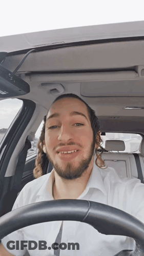 Man With Long Hair And Beard Driving Car GIF