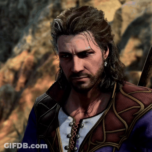 Man With Long Hair And Beard In Blue And Red Outfit GIF