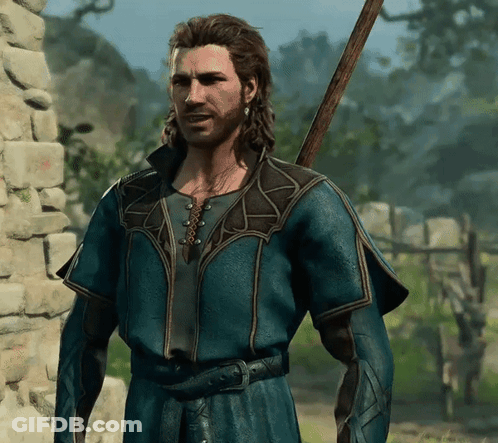 Man With Long Hair And Beard In Blue Robe Holding Stick GIF