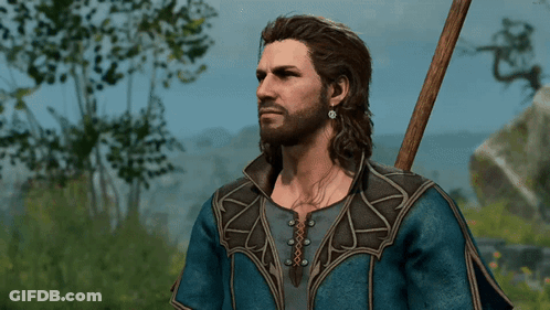 Man With Long Hair And Beard In Blue Shirt GIF