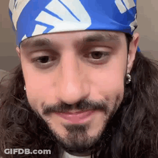 Man With Long Hair And Beard In Blue White Bandana GIF
