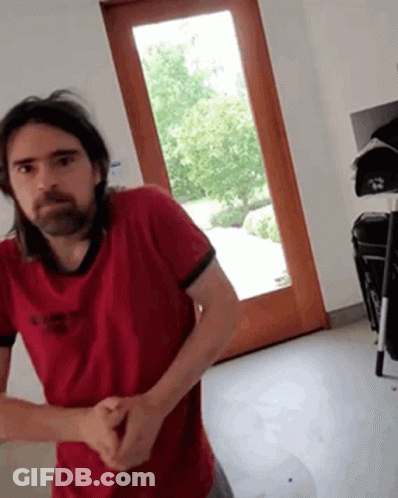 Man With Long Hair And Beard In Red Abercrombie & Fitch Shirt GIF
