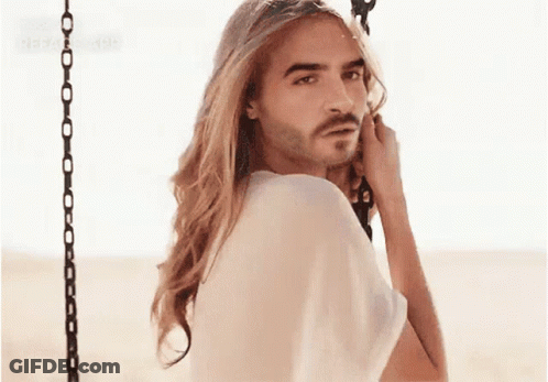 Man With Long Hair And Beard On Swing GIF