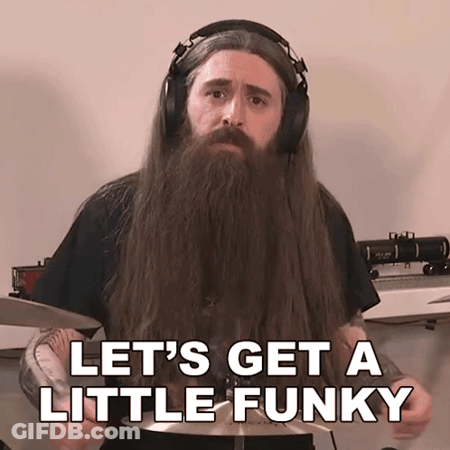 Man With Long Hair And Beard Playing Drums Let's Get A Little Funky GIF