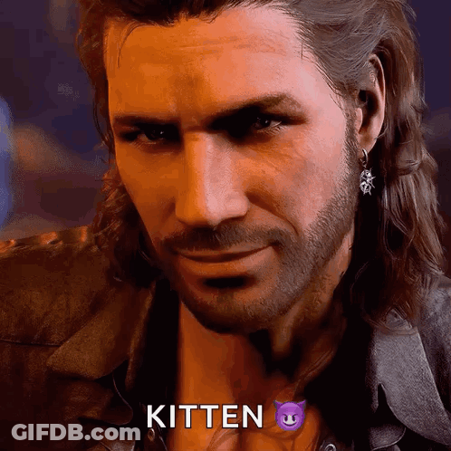 Man With Long Hair And Beard Saying Kitten GIF