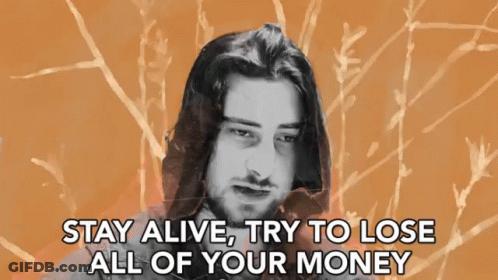 Man With Long Hair And Beard Saying Stay Alive Try To Lose All Your Money GIF