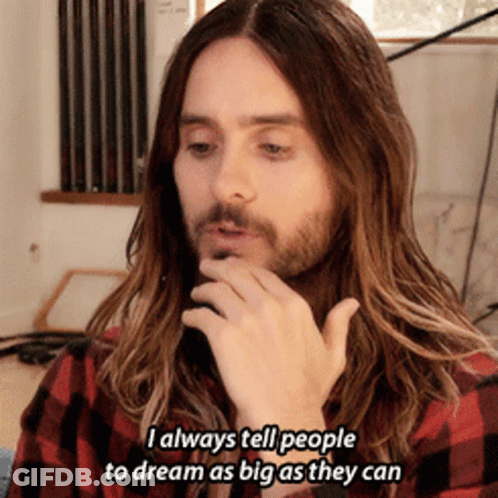 Man With Long Hair And Beard Says Dream As Big As You Can GIF