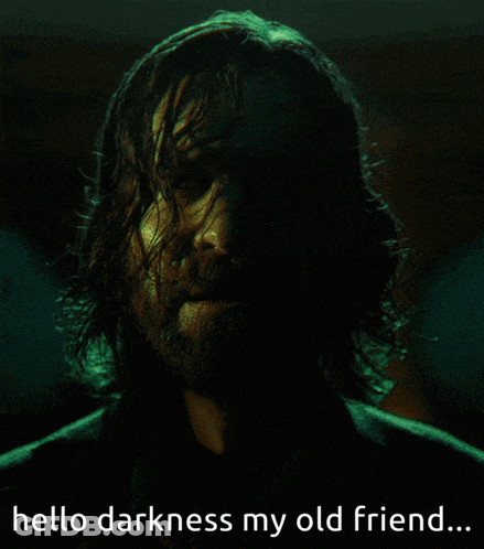 Man With Long Hair And Beard Says Hello Darkness My Old Friend GIF