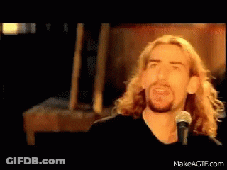 Man With Long Hair And Beard Singing Into Microphone GIF
