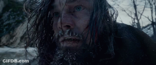 Man With Long Hair And Beard Snow On Face GIF
