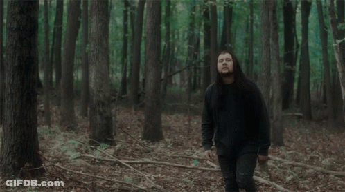 Man With Long Hair And Beard Walking Through Forest GIF