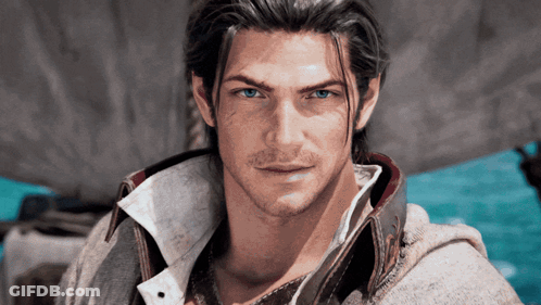 Man With Long Hair And Blue Eyes With Boat GIF