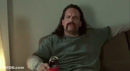 Man With Long Hair And Mustache Holding Beer GIF
