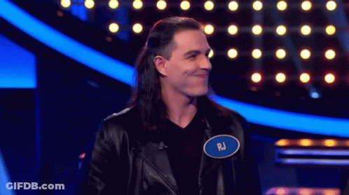 Man With Long Hair And Name Tag RJ GIF