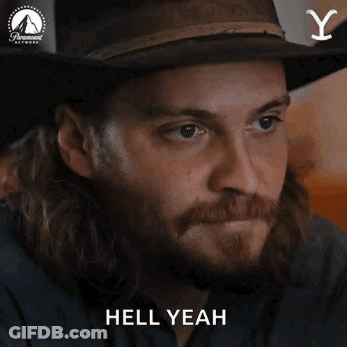 Man With Long Hair Beard Cowboy Hat Saying Hell Yeah GIF