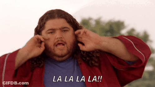 Man With Long Hair Covering Ears Saying La La La La GIF