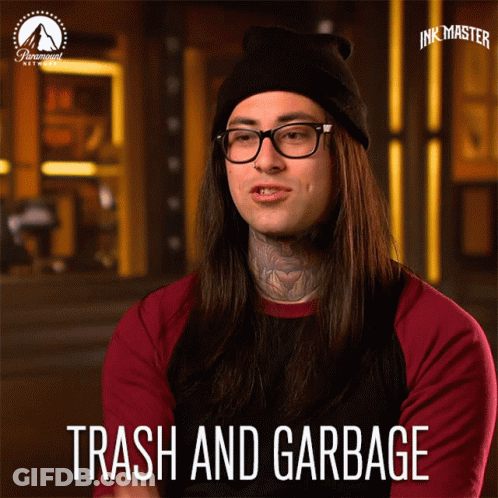 Man With Long Hair Glasses And Hat Saying Trash GIF