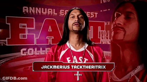 Man With Long Hair In Red Shirt Saying East GIF