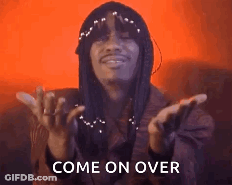 Man With Long Hair Making Funny Face Says Come On Over GIF