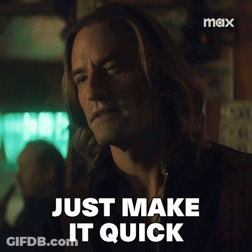 Man With Long Hair Says Just Make It Quick In Dark Room GIF