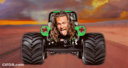 Man With Long Hair Sticking Tongue Out Monster Truck GIF