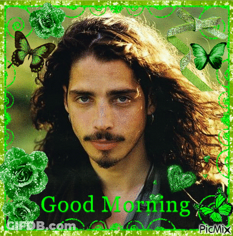 Man With Long Hair Surrounded By Green Butterflies Saying Good Morning GIF
