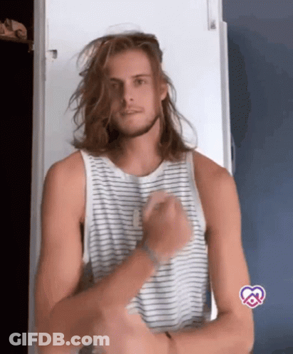 Man With Long Hair Wearing Striped Tank Top GIF