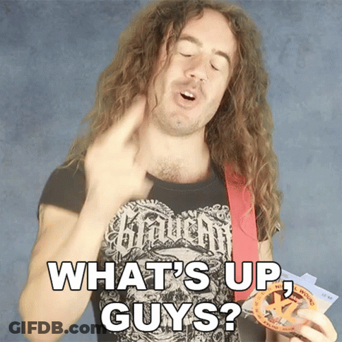 Man With Long Hair Wearing What's Up Guys Shirt GIF