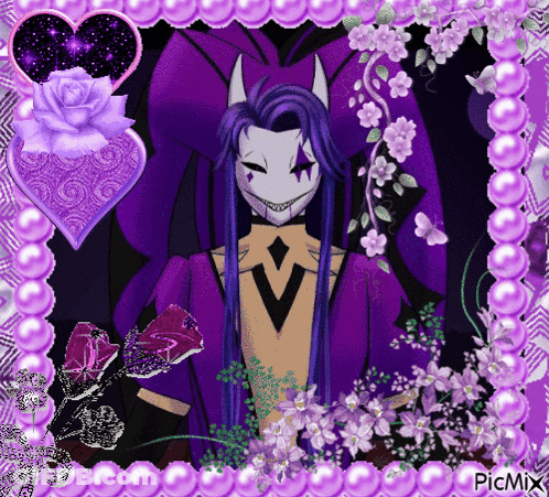 Man With Long Purple Hair White Mask Purple Frame GIF
